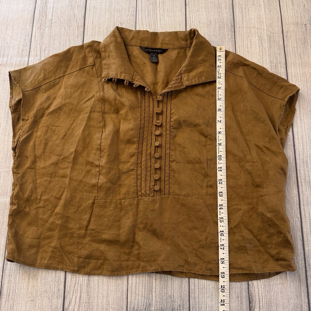 Banana Republic Mira 100% Linen Top Size Medium Horse Hair Brown Women's - Picture 5 of 10
